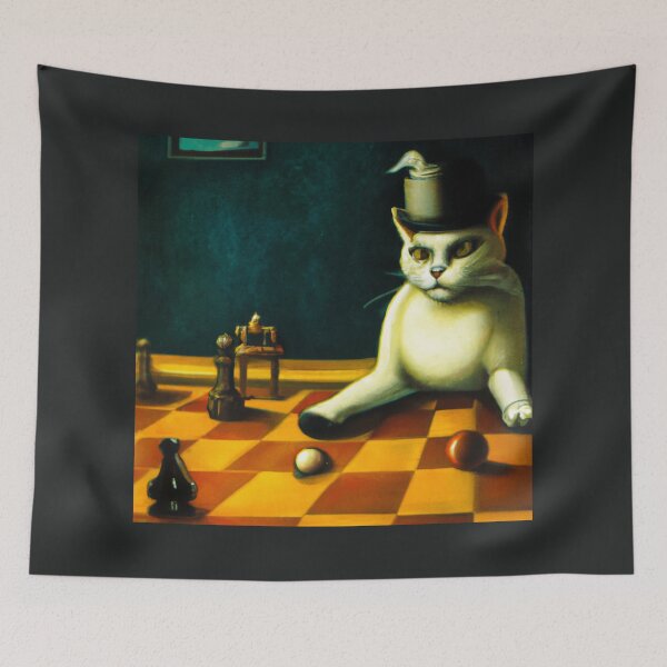 Item preview, Surreal Cat Plays Chess, Crazy Surrealist Digital Art, Cat Playing Chess Game  designed and sold by DigitalMandy.