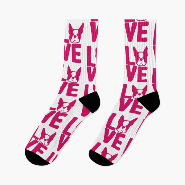 Item preview, Boston Terrier LOVE square in pink - Boston Terrier mom - Bostie breed bias designed and sold by smooshfaceutd.