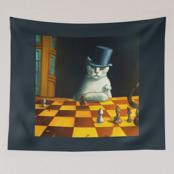 Item preview, Cat in the Hat Plays Chess Surreal Art designed and sold by DigitalMandy.