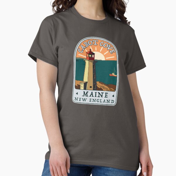 Vista previa del artículo con la obra «Pegatina vintage del faro de Cabot Cove con arco de misterio de asesinato», diseñado y vendido por boec gear.