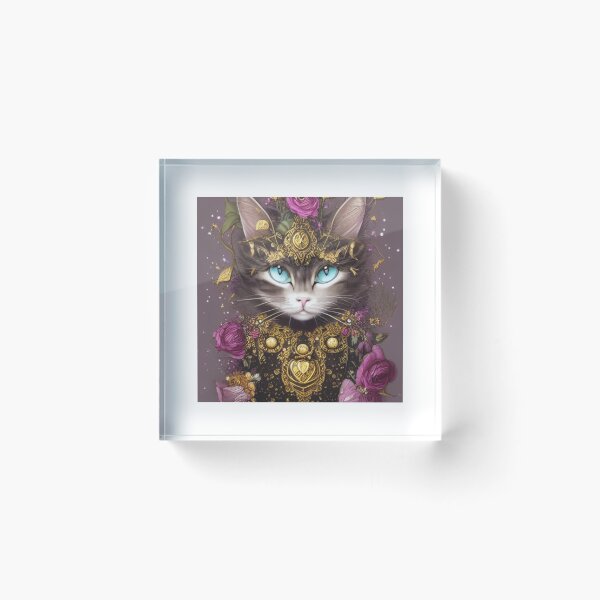 Item preview, Beautiful Fantasy Whimsical Cat Pastel Illustration with flowers and gold in background designed and sold by ManifestoDesign.