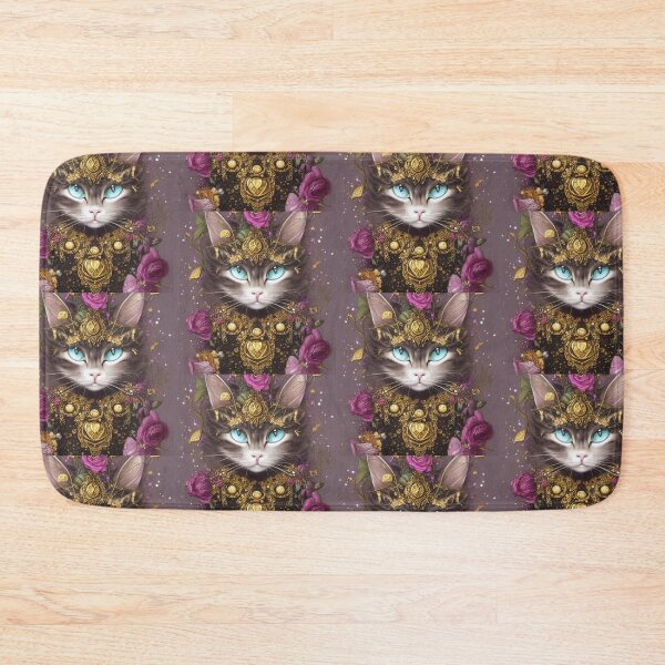 Item preview, Beautiful Fantasy Whimsical Cat Pastel Illustration with flowers and gold in background designed and sold by ManifestoDesign.