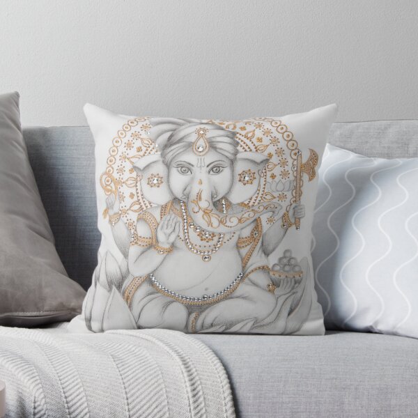 Golden Ganesh Throw Pillow