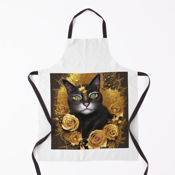 Item preview, Beautiful Fantasy Whimsical Cat Pastel Illustration with flowers and gold in background designed and sold by ManifestoDesign.