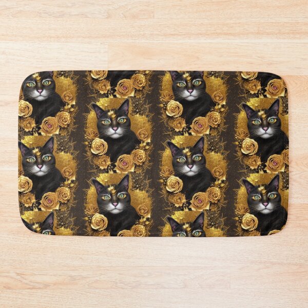 Item preview, Beautiful Fantasy Whimsical Cat Pastel Illustration with flowers and gold in background designed and sold by ManifestoDesign.