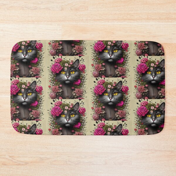 Item preview, Beautiful Fantasy Whimsical Cat Pastel Illustration with flowers in background designed and sold by ManifestoDesign.