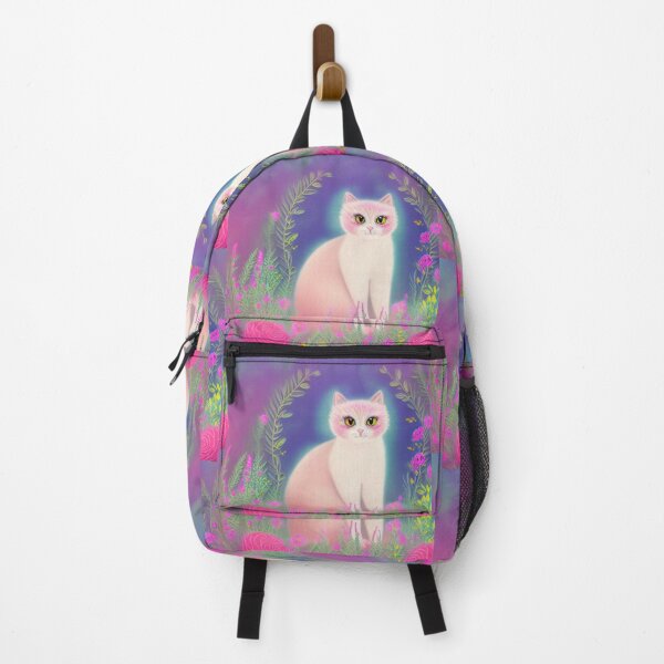 Item preview, Beautiful Fantasy Whimsical Cat Pastel Illustration with flowers in background designed and sold by ManifestoDesign.