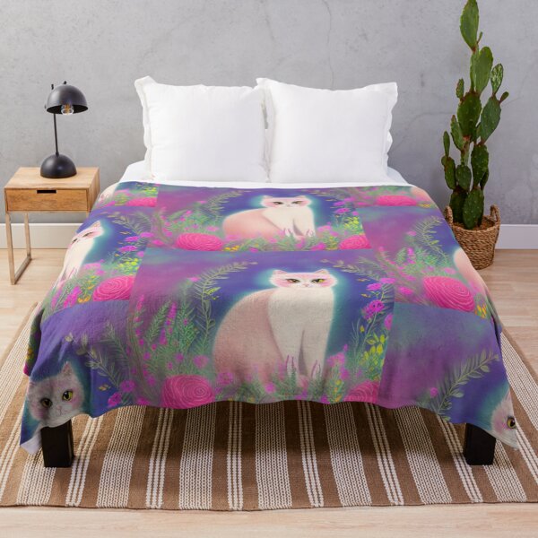 Item preview, Beautiful Fantasy Whimsical Cat Pastel Illustration with flowers in background designed and sold by ManifestoDesign.