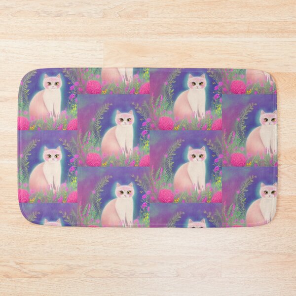 Item preview, Beautiful Fantasy Whimsical Cat Pastel Illustration with flowers in background designed and sold by ManifestoDesign.