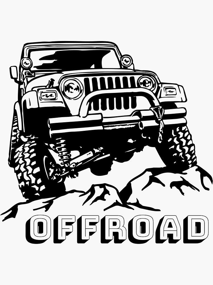 "Black and White Jeep Offroad " Sticker for Sale by Darkinela | Redbubble