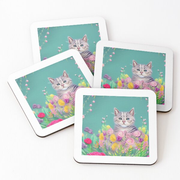 Item preview, Beautiful Fantasy Whimsical Cat Pastel Illustration with flowers in background designed and sold by ManifestoDesign.