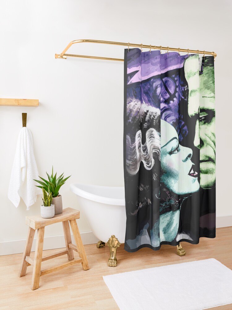 Alternate view of Bride & Frankie Monsters in Love Shower Curtain