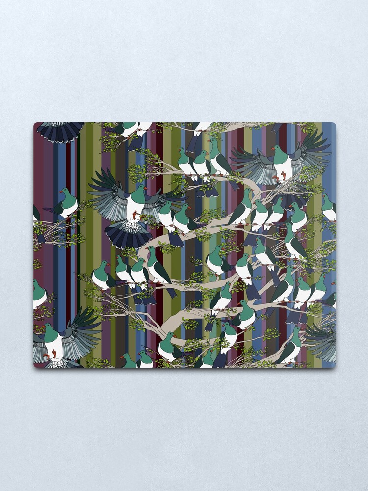 Alternate view of Kereru on retro stripe Metal Print