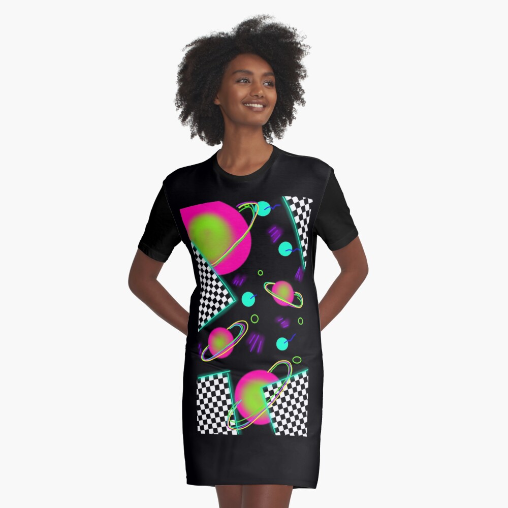 trippy neon 80's space party - planets and space globs Graphic T-Shirt Dress