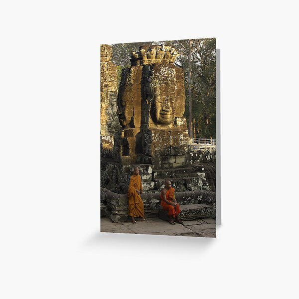 Monks in Bayon Temple - Cambodia Carte de vœux