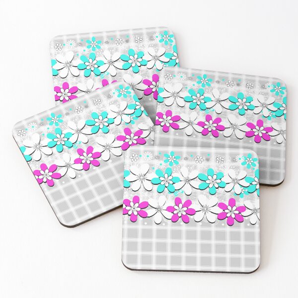 Item preview, Floral neon turquoise and pink flowers  designed and sold by fuzzyfox.