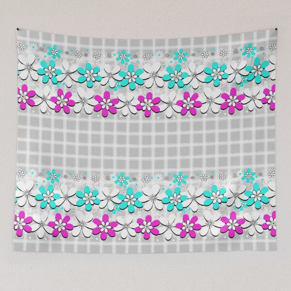 Item preview, Floral neon turquoise and pink flowers  designed and sold by fuzzyfox.