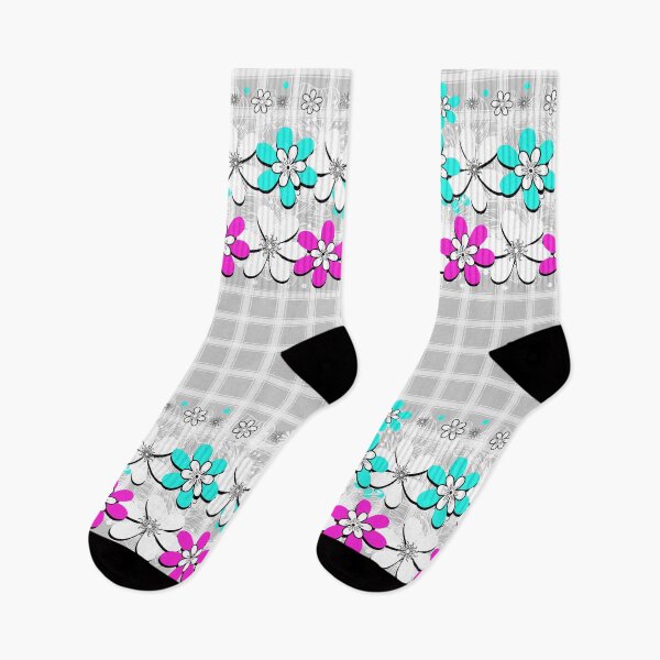 Item preview, Floral neon turquoise and pink flowers  designed and sold by fuzzyfox.
