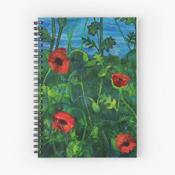 Item preview, Poppies landscape, richly coloured and textured mixed media painting on board designed and sold by AliSullivanArt.