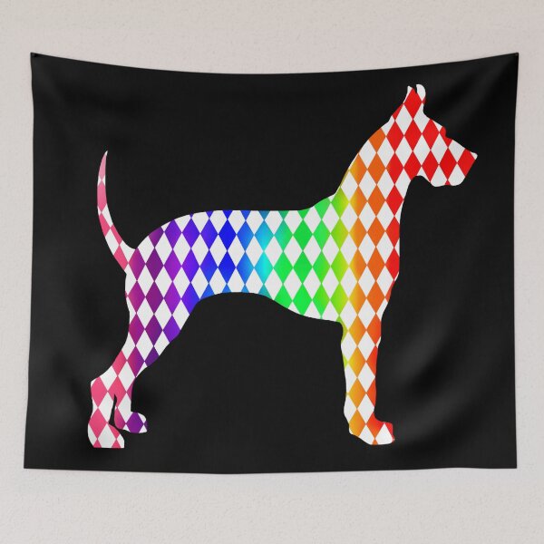 Artikelvorschau, Bunte Regenbogen-Harlekin-Deutsche Dogge-Silhouette entworfen und verkauft von Deborah Camp.