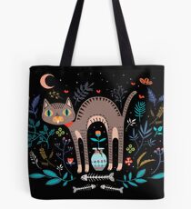 Floral and Cat at night Tote Bag