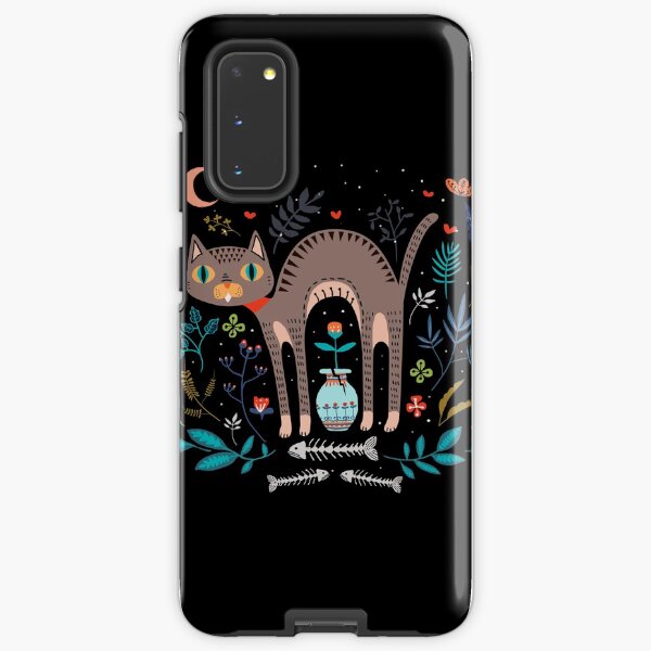 Floral and Cat at night Samsung Galaxy Tough Case