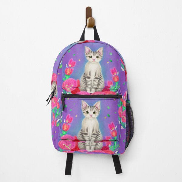 Item preview, Beautiful Fantasy Whimsical Cat Pastel Illustration with flowers in background designed and sold by ManifestoDesign.