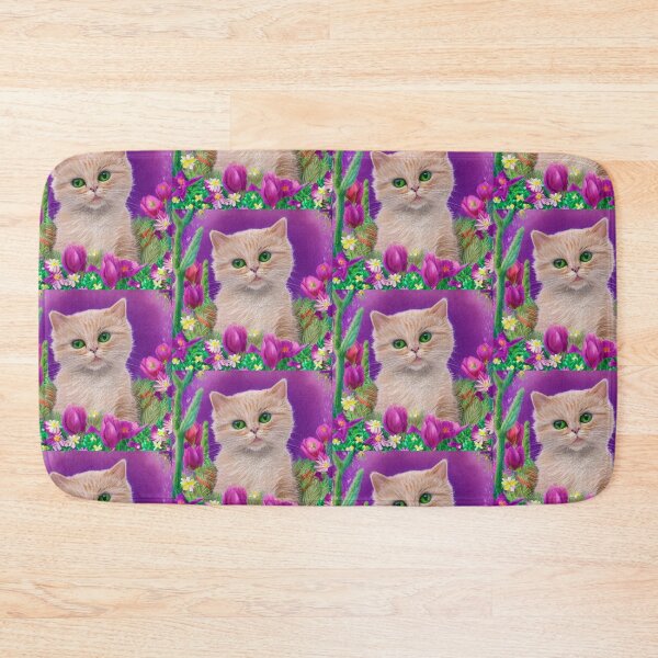 Item preview, Beautiful Fantasy Whimsical Cat Pastel Illustration with flowers in background designed and sold by ManifestoDesign.