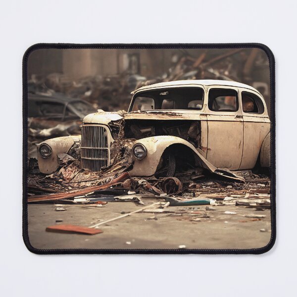 Item preview, Hot Rod Wreckage in a ruins of a Postapocalyptic World, a perfect gift for all American Industry fans designed and sold by RodZnRoll.