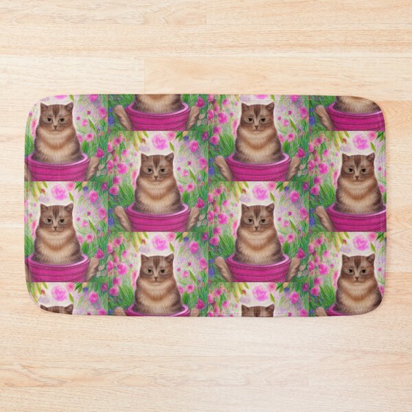 Item preview, Beautiful Fantasy Whimsical Cat Pastel Illustration with flowers in background designed and sold by ManifestoDesign.