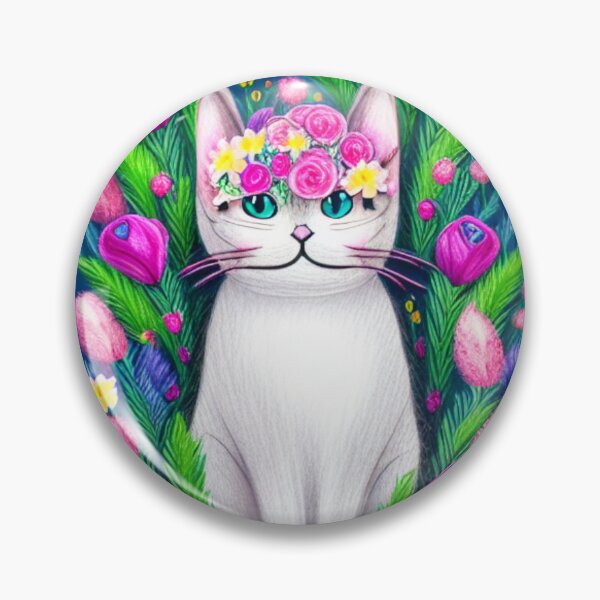 Item preview, Beautiful Fantasy Whimsical Cat Pastel Illustration with flowers in background designed and sold by ManifestoDesign.