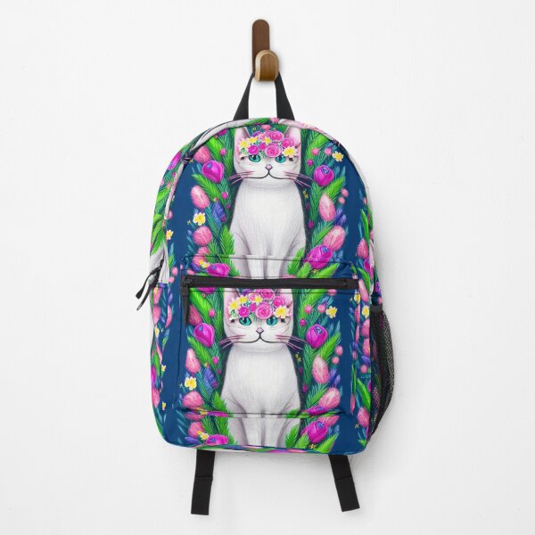 Item preview, Beautiful Fantasy Whimsical Cat Pastel Illustration with flowers in background designed and sold by ManifestoDesign.