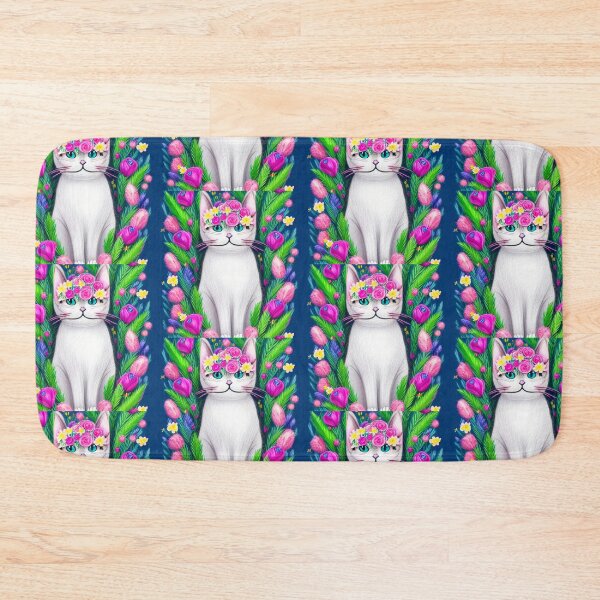 Item preview, Beautiful Fantasy Whimsical Cat Pastel Illustration with flowers in background designed and sold by ManifestoDesign.