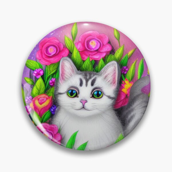 Item preview, Beautiful Fantasy Whimsical Cat Pastel Illustration with flowers in background designed and sold by ManifestoDesign.