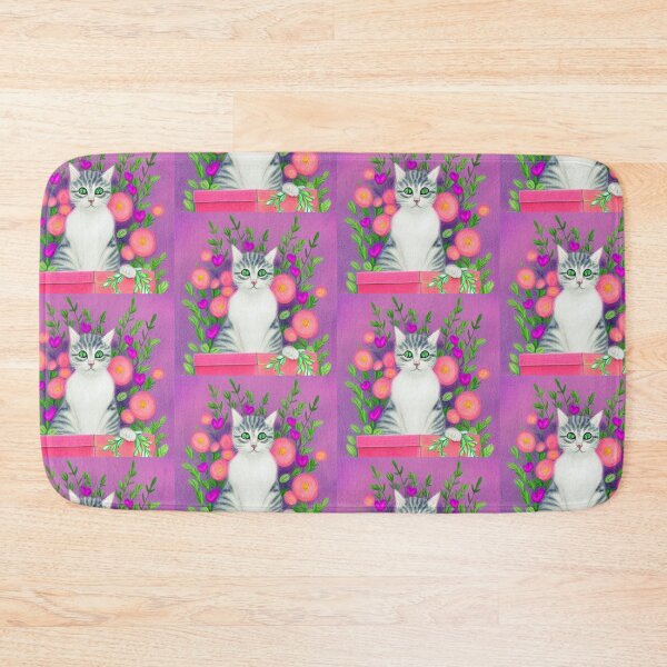Item preview, Beautiful Fantasy Whimsical Cat Pastel Illustration with flowers in background designed and sold by ManifestoDesign.