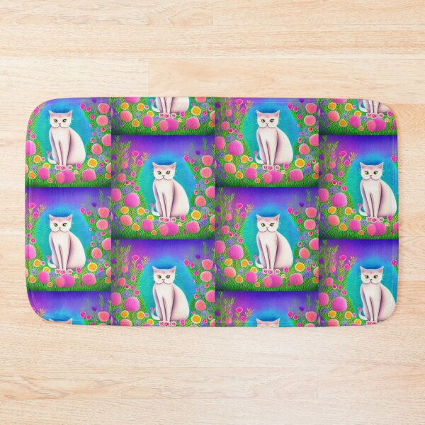 Item preview, Beautiful Fantasy Whimsical Cat Pastel Illustration with flowers in background designed and sold by ManifestoDesign.
