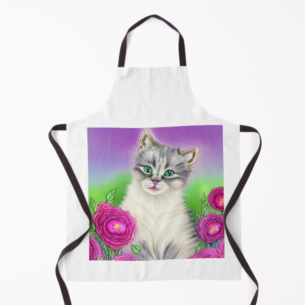 Item preview, Beautiful Fantasy Whimsical Cat Pastel Illustration with flowers in background designed and sold by ManifestoDesign.