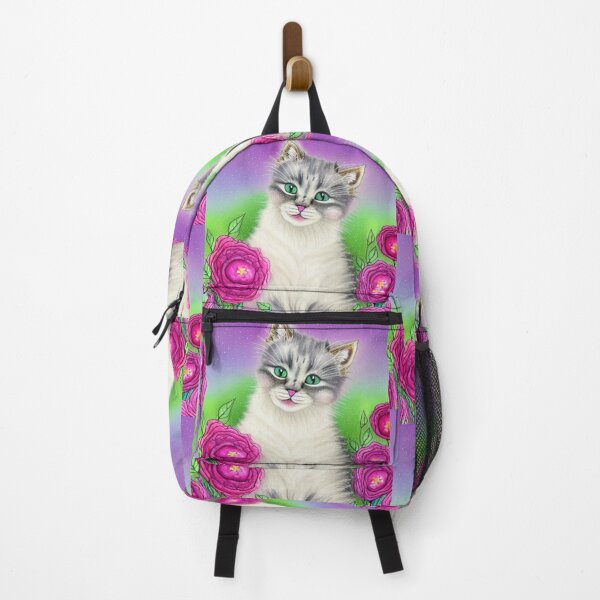 Item preview, Beautiful Fantasy Whimsical Cat Pastel Illustration with flowers in background designed and sold by ManifestoDesign.