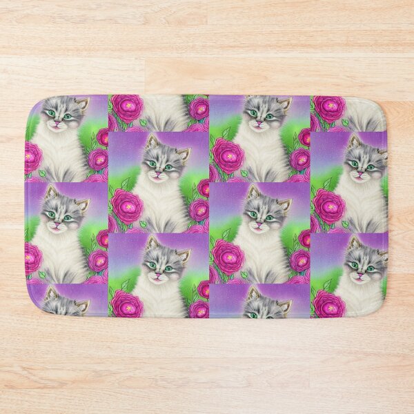 Item preview, Beautiful Fantasy Whimsical Cat Pastel Illustration with flowers in background designed and sold by ManifestoDesign.