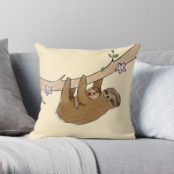 Mama and Baby Sloth Throw Pillow
