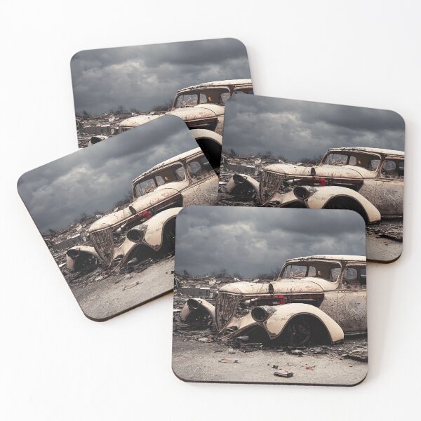 Item preview, Hot Rod Wreckage in a ruins of a Postapocalyptic World, a perfect gift for all American Industry fans designed and sold by RodZnRoll.