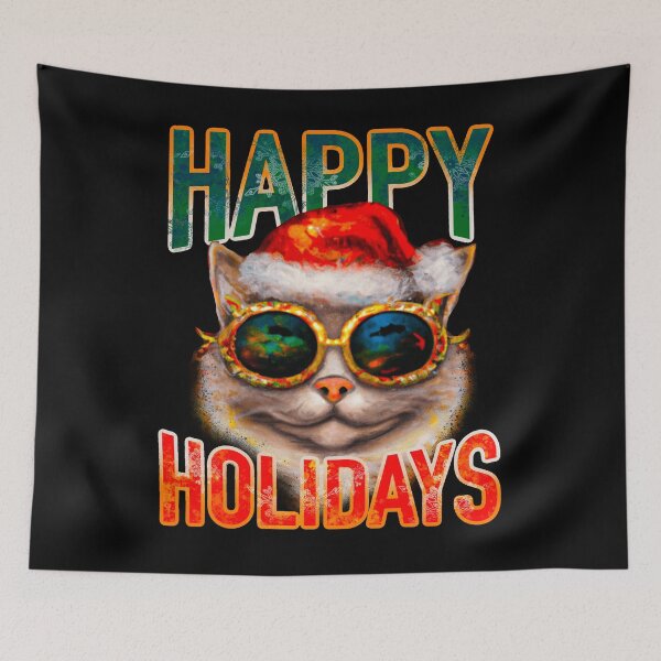 Item preview, Happy Holidays kool kat, smiling Santa cat, for cat lovers designed and sold by mwebba2005.