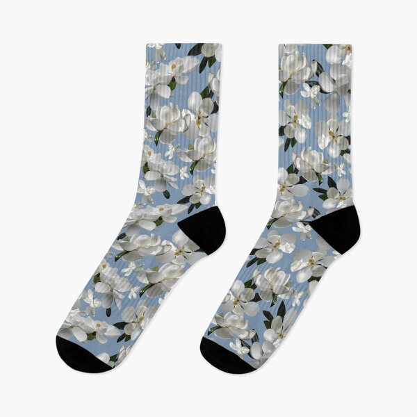 Item preview, Sun-Dappled Magnolia on Grey Blue Half-Drop Repeat 5748 designed and sold by Art in My Loft.
