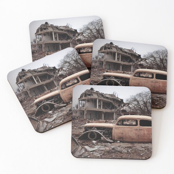 Item preview, Hot Rod Wreckage in a ruins of a Postapocalyptic World, a perfect gift for all American Industry fans designed and sold by RodZnRoll.