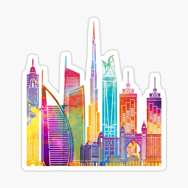 Vista previa del artículo con la obra «Cartel de acuarela de puntos de referencia de Dubai», diseñado y vendido por paulrommer.
