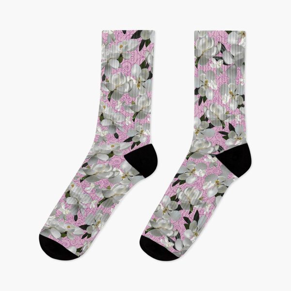 Item preview, Sun-Dappled Magnolia on Soft Pink and Scrollwork Half-Drop Repeat 5748 designed and sold by Art in My Loft.
