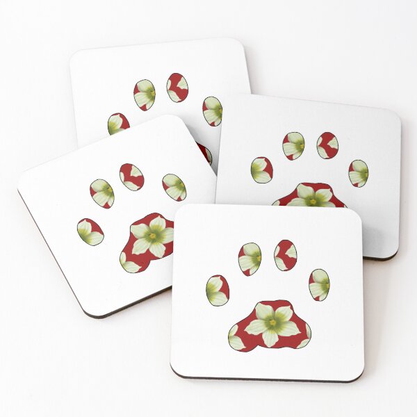 Item preview, Cat paw with Briony flower pattern in red on white designed and sold by Encie-Designs.