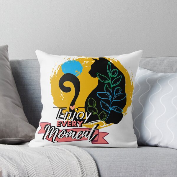 Item preview, Inspirational quote, enjoy every moment, floral cat designed and sold by Sanctum Cosmos.