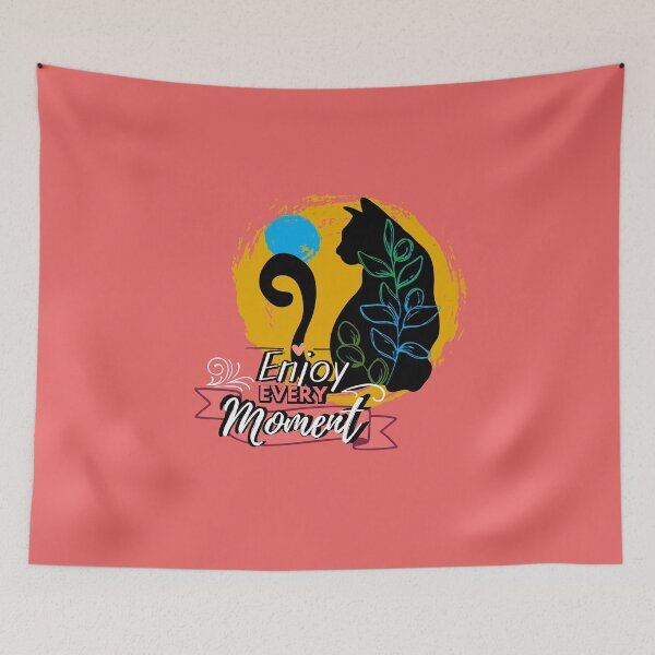 Item preview, Inspirational quote, enjoy every moment, floral cat designed and sold by Sanctum Cosmos.
