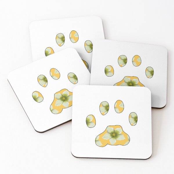 Item preview, Cat paw with Briony flower pattern in yellow on white designed and sold by Encie-Designs.